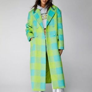 Nasty Gal Premium Longline Green Plaid Coat